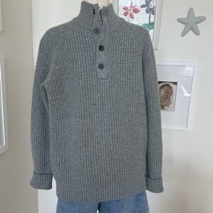 Gap Sweater Men's L/XL Lambswool Waffle Knit Mock Neck Henley Gray Vintage